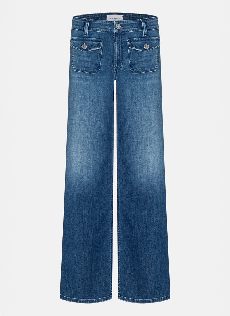 Cambio Aimee Patch Pocket Wide Leg Jeans