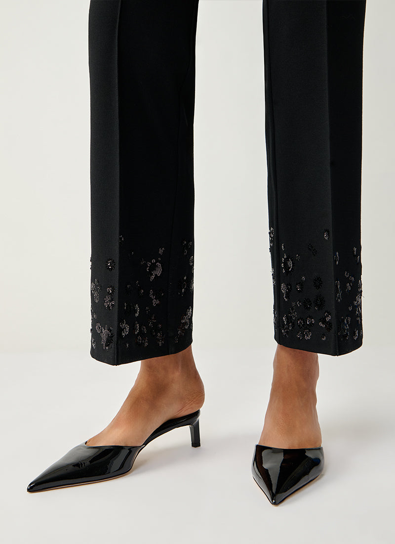 Cambio Francoise Sequins Embroidered Crop Pant