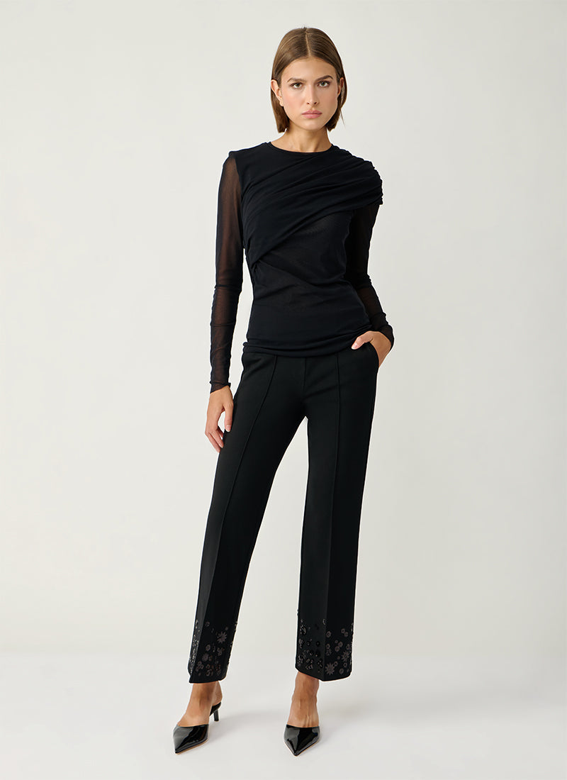 Cambio Francoise Sequins Embroidered Crop Pant