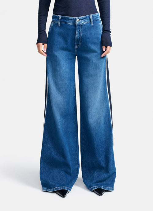 Cambio Alek Side Stripe Wide Leg Jeans