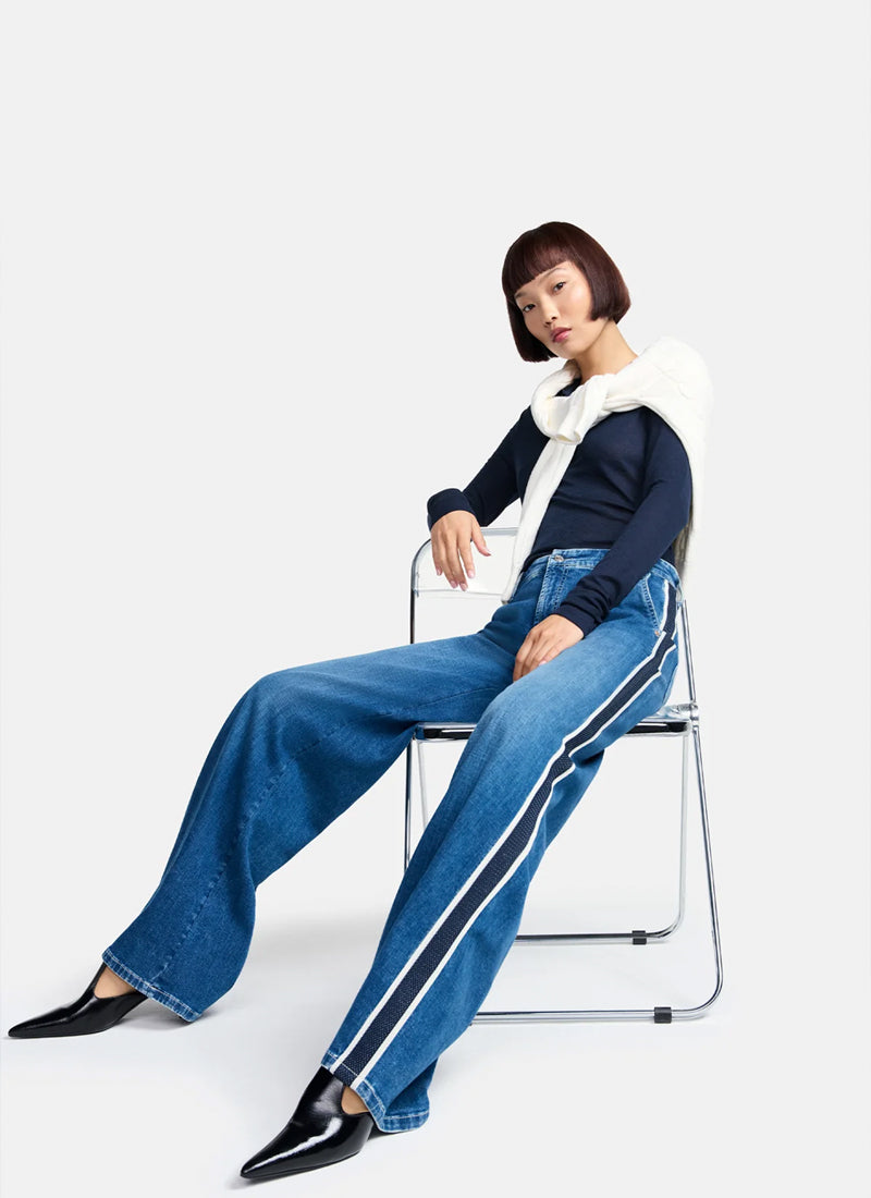 Cambio Alek Side Stripe Wide Leg Jeans