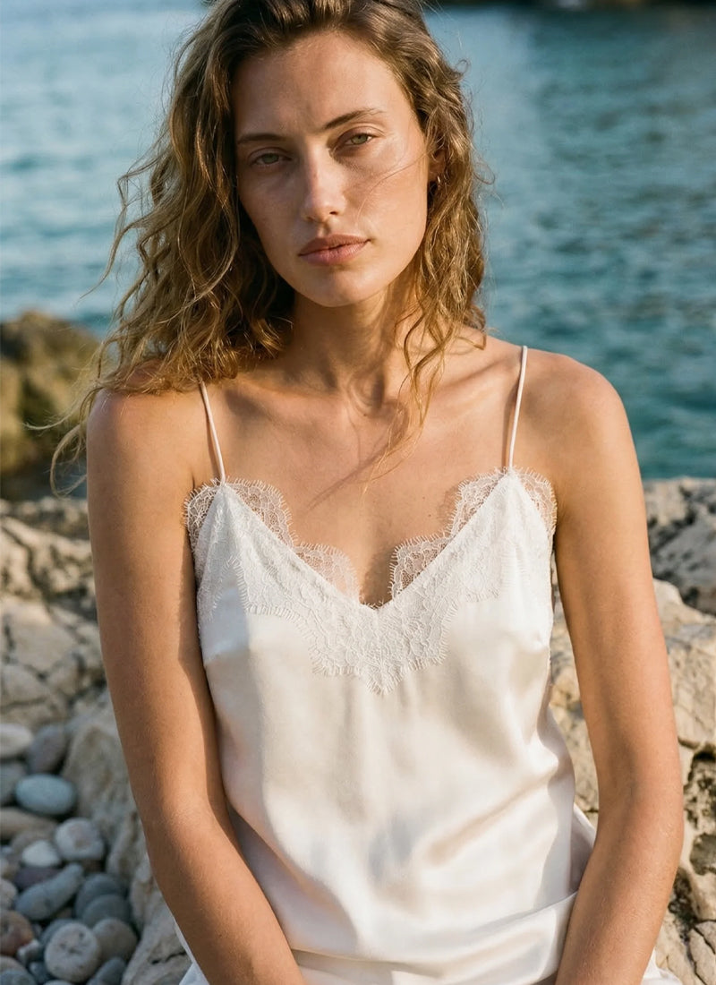 Racer Charmeuse Cami White by CAMI NYC