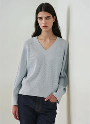 Patrick Assaraf Long Sleeve Cotton Cashmere Rib V Neck Raglan