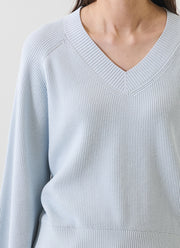 Patrick Assaraf Long Sleeve Cotton Cashmere Rib V Neck Raglan