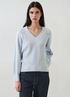 Patrick Assaraf Long Sleeve Cotton Cashmere Rib V Neck Raglan