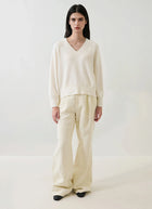 Long Sleeve Cotton Cashmere Rib V Neck Raglan
