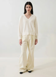 Long Sleeve Cotton Cashmere Rib V Neck Raglan