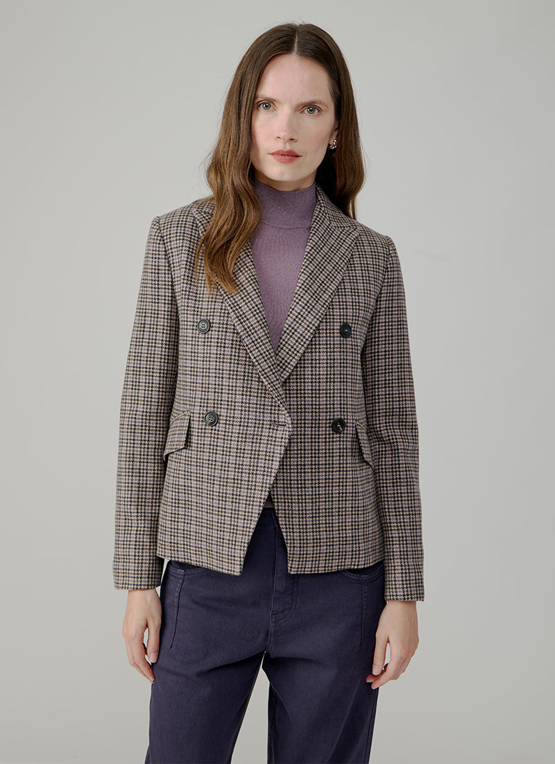  Check Double Breasted Short Blazer by Eleventy at Andrews 