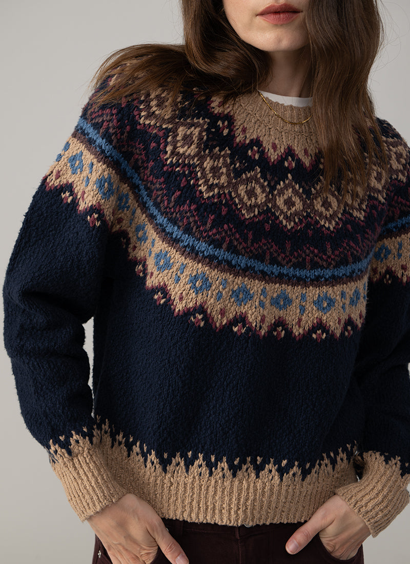 Chunky Fair Isle Crew Neck Sweater