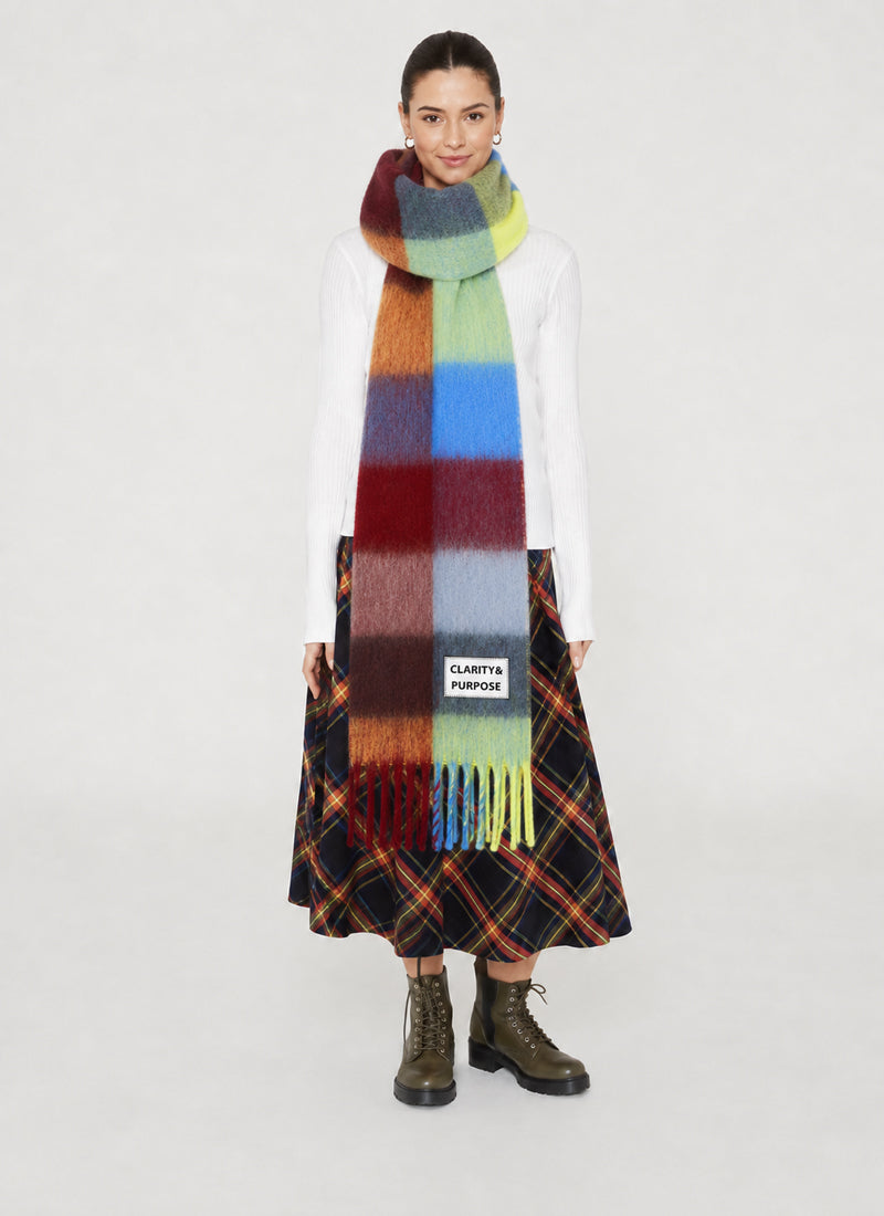 Clarity & Purpose Check Fringe Scarf