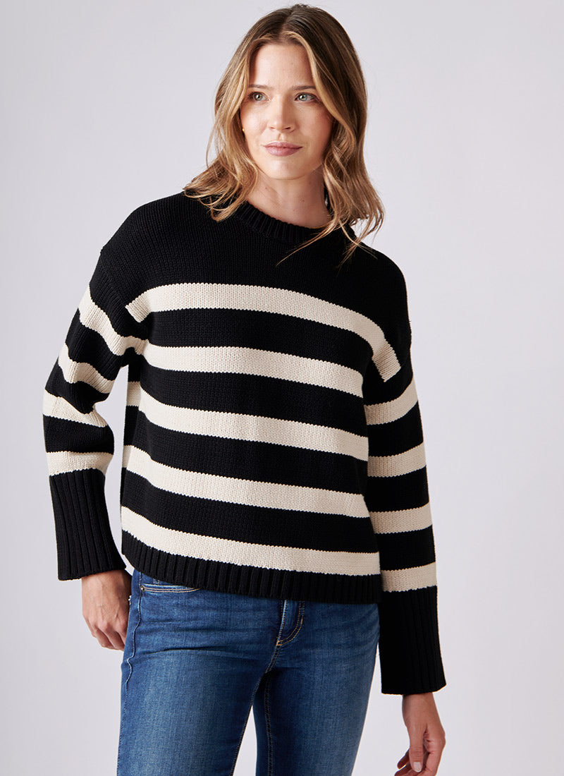 White+Warren Cotton Striped Crewneck Sweater