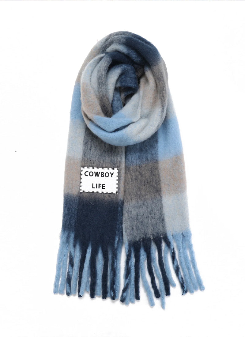 Cowboy Life Check Fringe Scarf