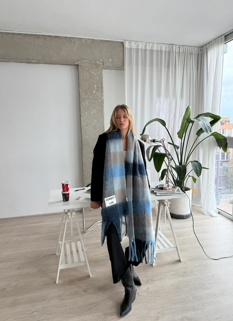 Cowboy Life Check Fringe Scarf