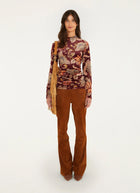 Delhi Floral Printed Long Sleeve Velvet Jersey Blouse