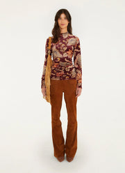 Delhi Floral Printed Long Sleeve Velvet Jersey Blouse