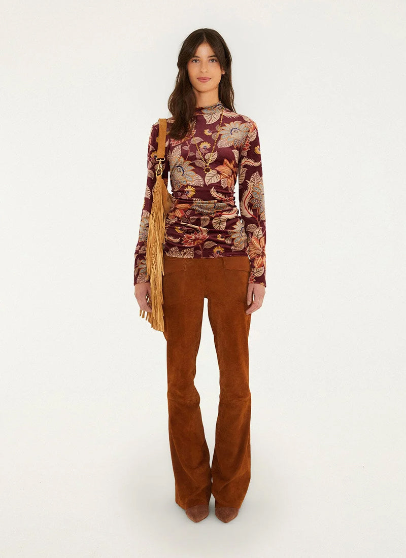 Delhi Floral Printed Long Sleeve Velvet Jersey Blouse