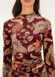 Delhi Floral Printed Long Sleeve Velvet Jersey Blouse