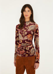 Delhi Floral Printed Long Sleeve Velvet Jersey Blouse