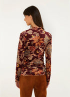 Delhi Floral Printed Long Sleeve Velvet Jersey Blouse