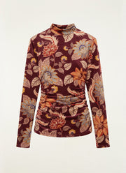 Delhi Floral Printed Long Sleeve Velvet Jersey Blouse