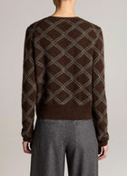 Cashmere Diamond Plaid Long Sleeve V Neck Cardigan