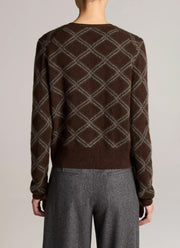 Cashmere Diamond Plaid Long Sleeve V Neck Cardigan
