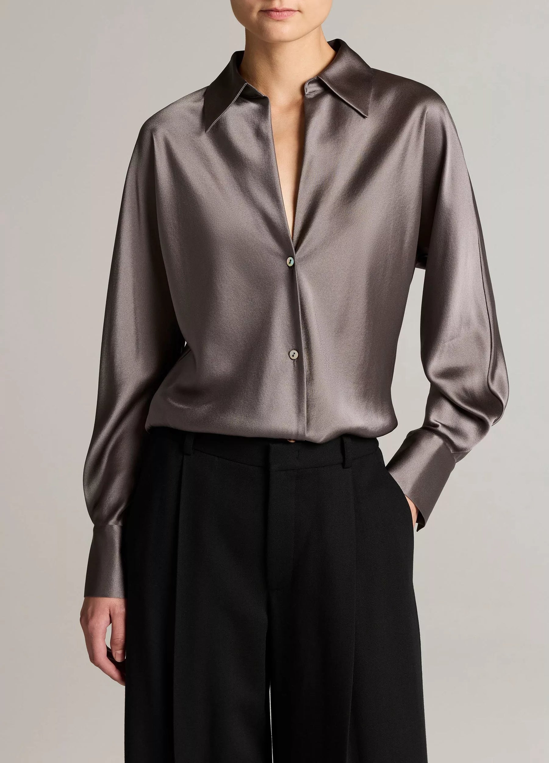 Silk Bias Long Sleeve Blouse