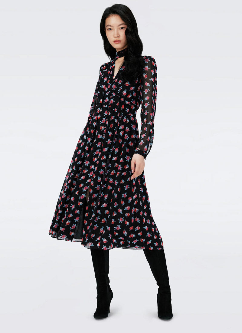 DVF Erica Long-Sleeve Midi Dress