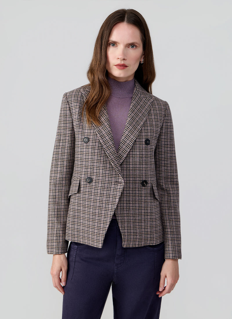Check Double Breasted Short Blazer