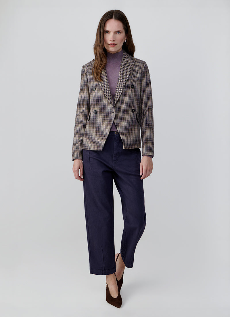 Eleventy Check Double Breasted Short Blazer