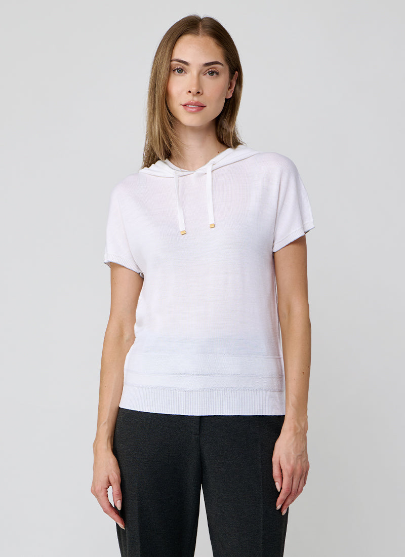 Eleventy Hooded Short Sleeve Tipped Sweater