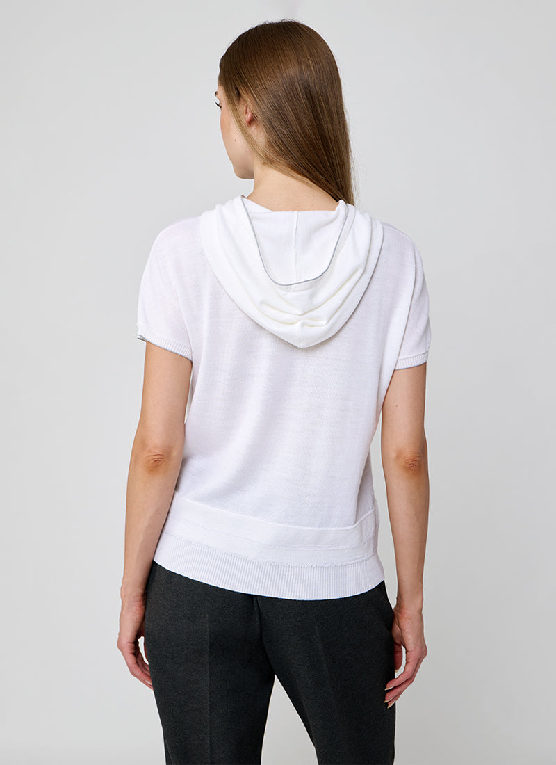 Eleventy Hooded Short Sleeve Tipped Sweater