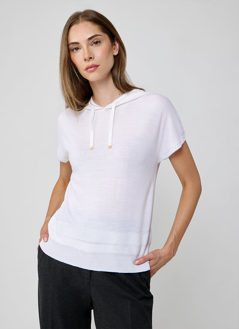 Eleventy Hooded Short Sleeve Tipped Sweater