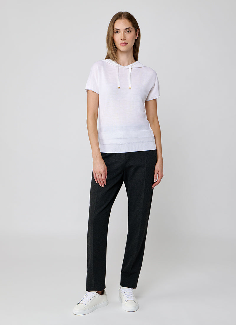 Eleventy Hooded Short Sleeve Tipped Sweater