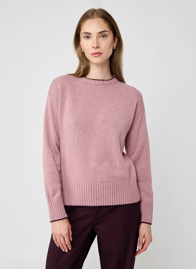 Eleventy Contrast Tipped Cashmere Crew Neck Sweater