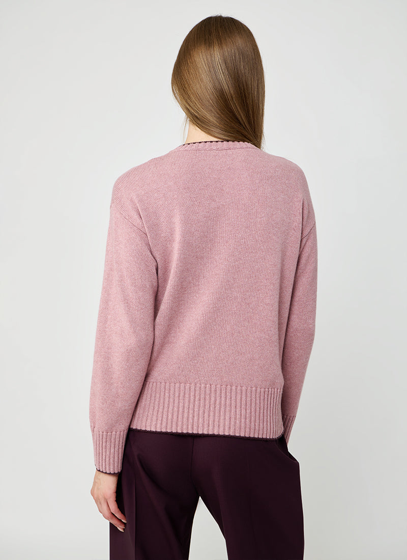 Eleventy Contrast Tipped Cashmere Crew Neck Sweater