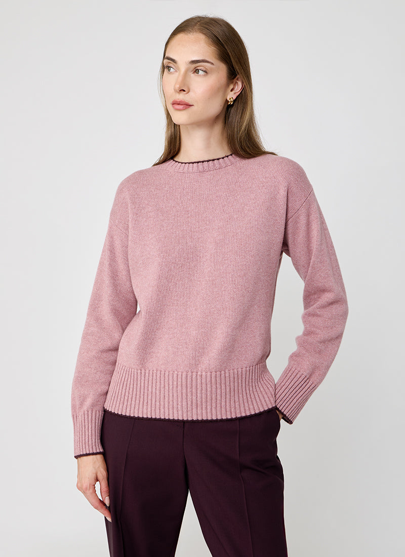 Eleventy Contrast Tipped Cashmere Crew Neck Sweater