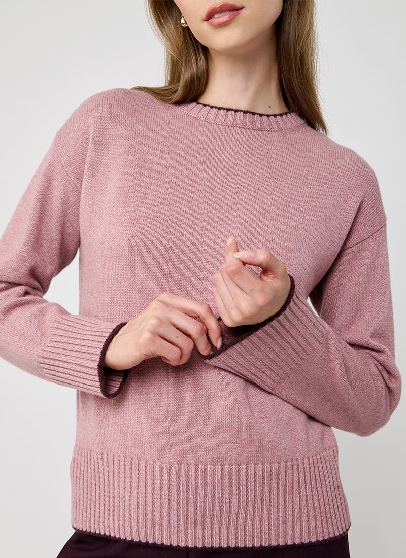 Eleventy Contrast Tipped Cashmere Crew Neck Sweater