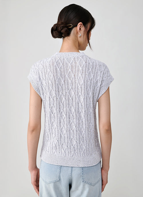 Eleventy Cotton Linen  Short Sleeve Cable Sweater