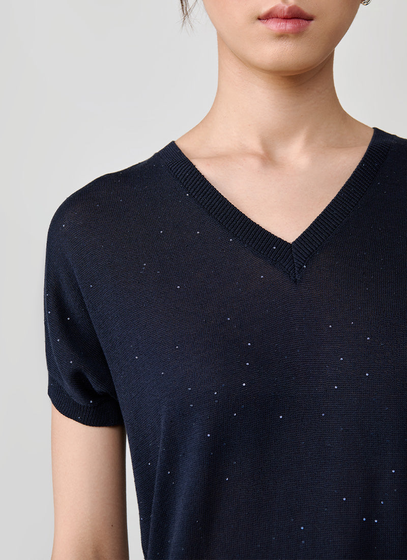 Eleventy Cotton Silk V Neck Short Sleeve Sweater