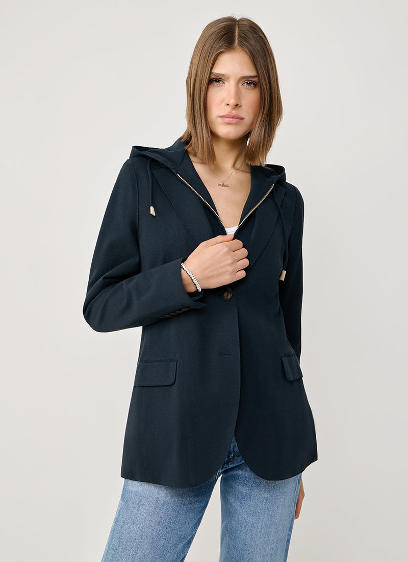 Eleventy Cotton Jersey Hooded Blazer