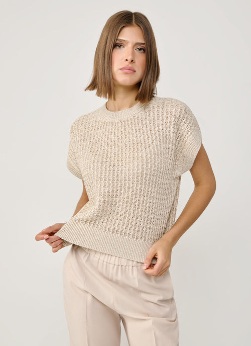 Linen Short Sleeve Crewneck Sweater