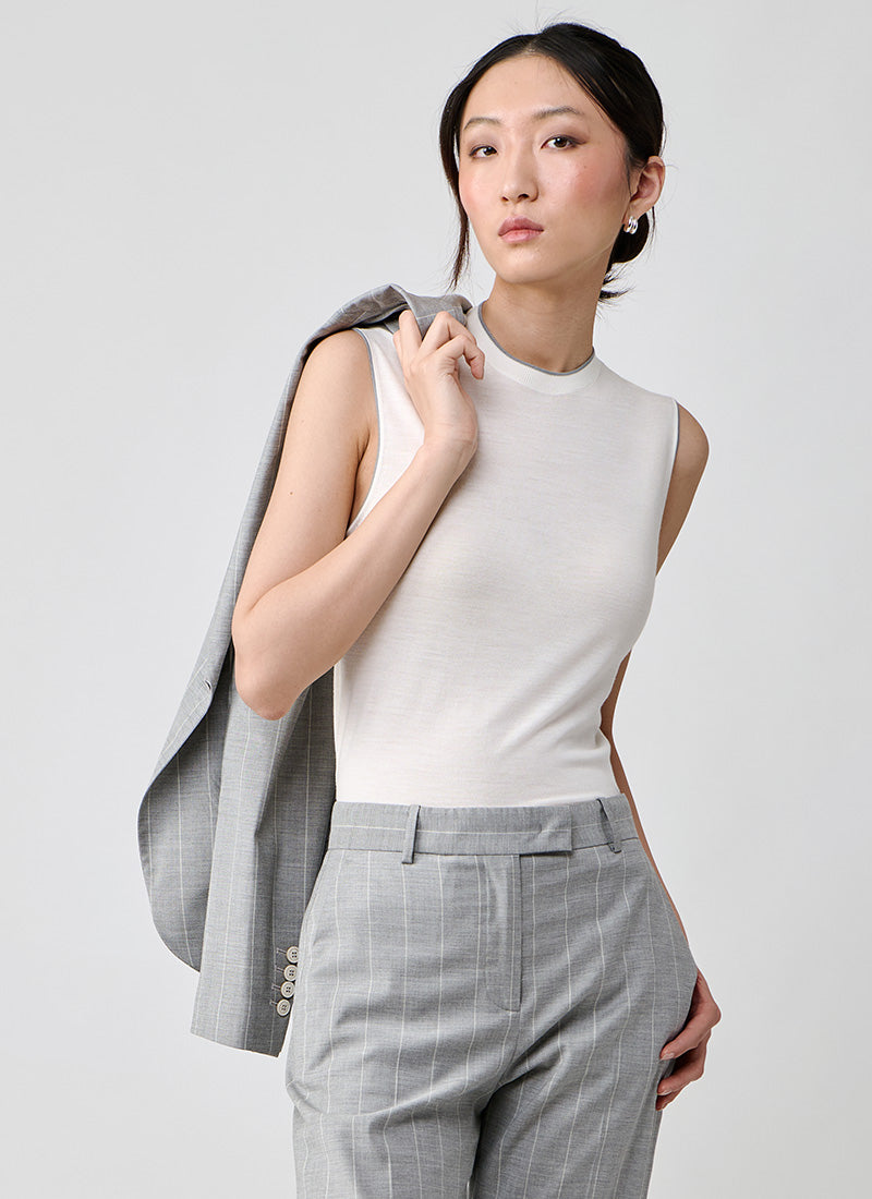 Eleventy Merino Shell Contrast Trim Tee