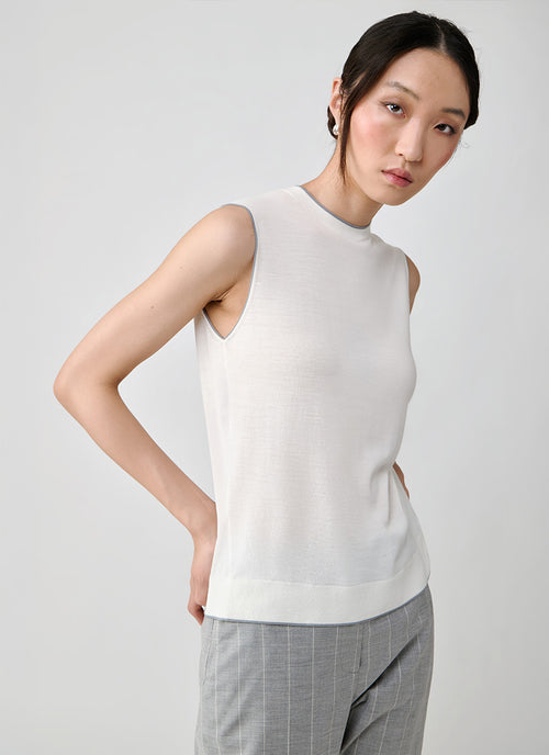 Eleventy Merino Shell Contrast Trim Tee