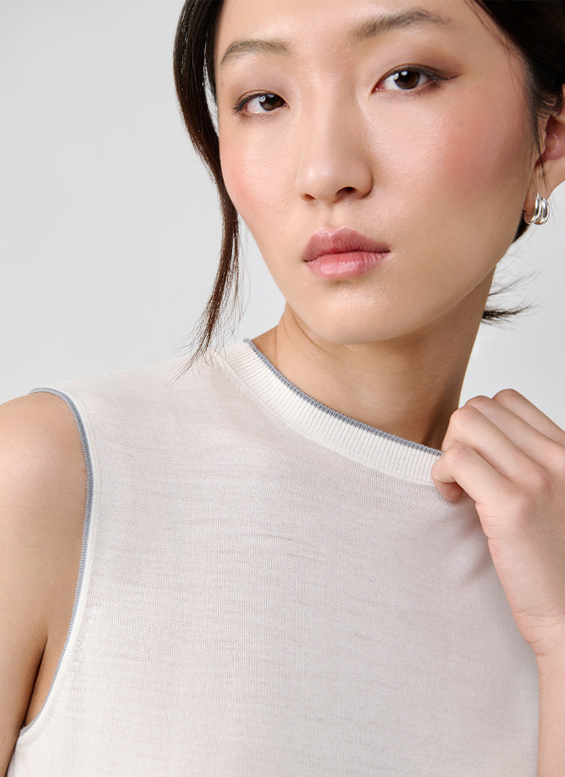 Eleventy Merino Shell Contrast Trim Tee
