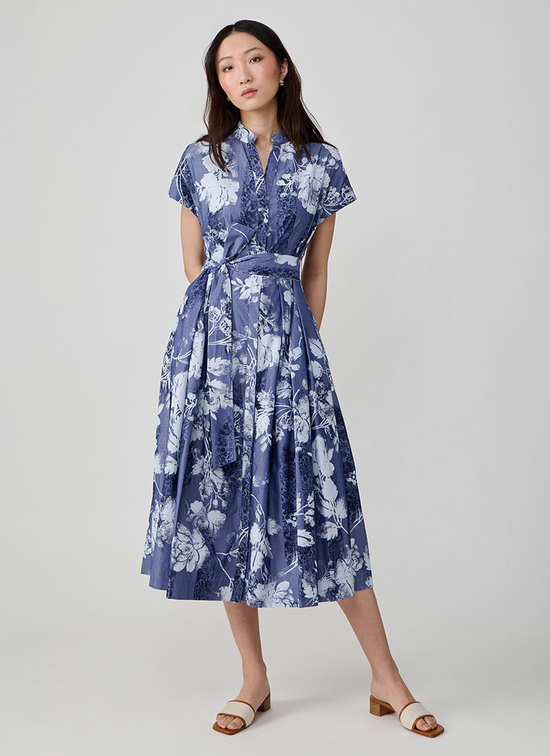 Eleventy Belted Printed Shirt Dress