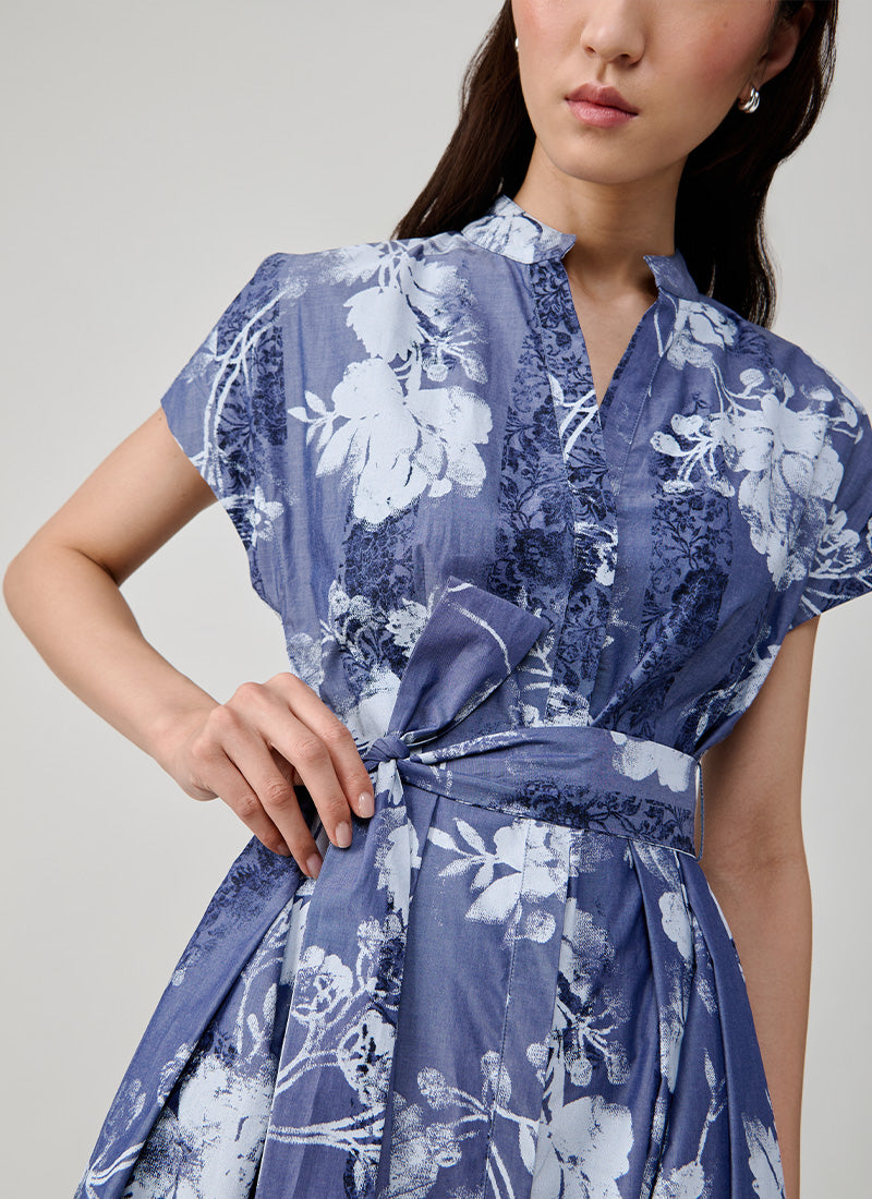 Eleventy Belted Printed Shirt Dress