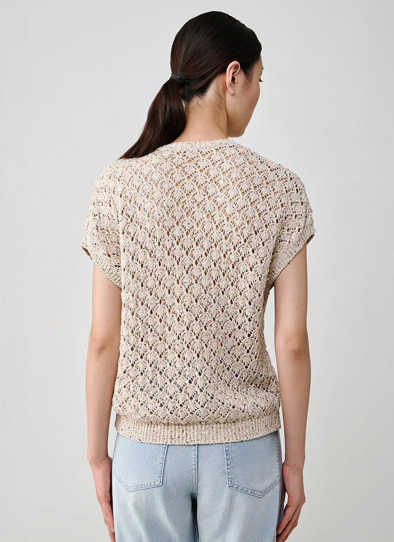Eleventy Textured Knit Sequin Short Sleeve Sweater