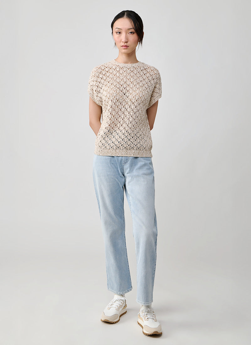 Eleventy Textured Knit Sequin Short Sleeve Sweater