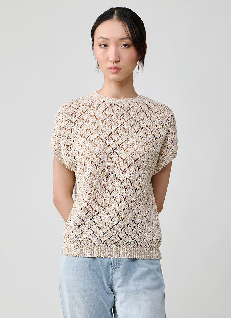 Eleventy Textured Knit Sequin Short Sleeve Sweater